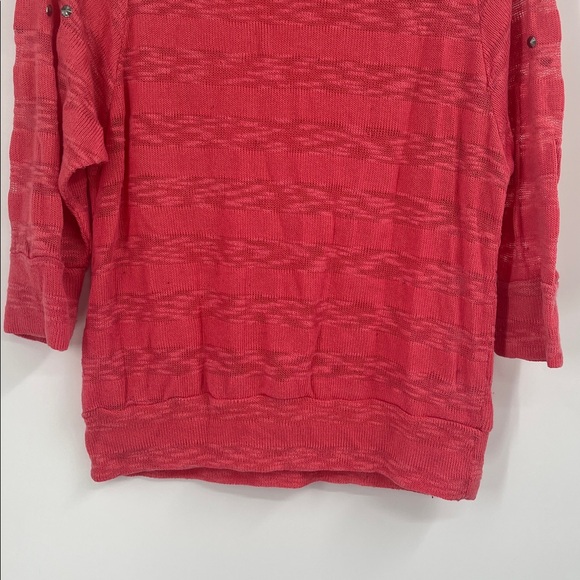 Coral Pink Knit Studded Scoop Neck 3/4 Sleeve Sweater - Picture 8 of 9